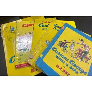Vintage Curious George 5 book bundle-“curious George goes to school”